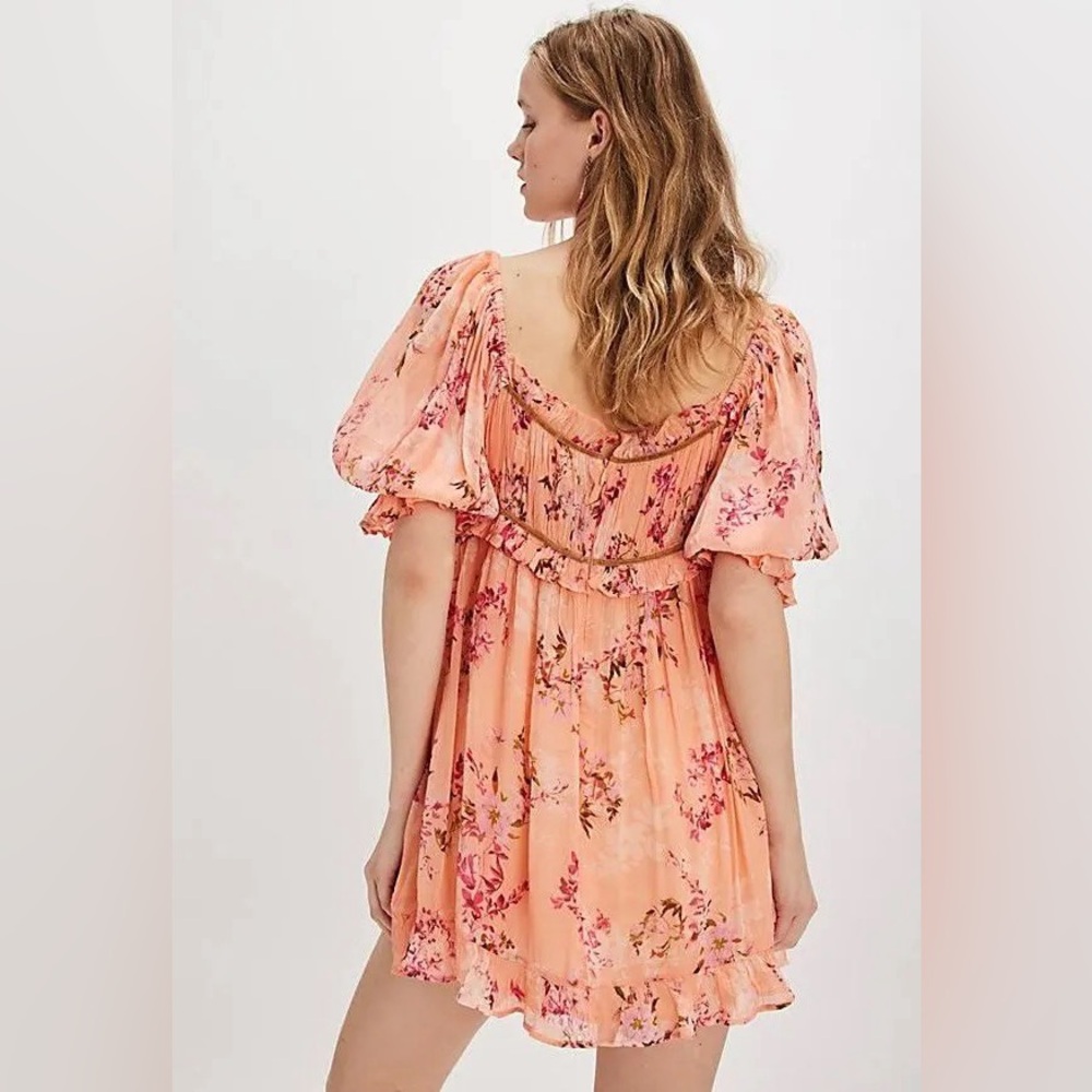 227. FREE PEOPLE Marney Mini Dress babydoll in Peach combo NWT $148 - Picture 2 of 10